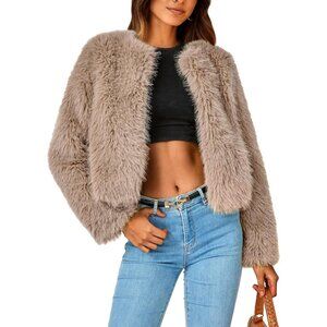 Women’s 2025 Winter Coats Fleece Cropped Jacket Faux Fur Warm Shaggy Outerwear